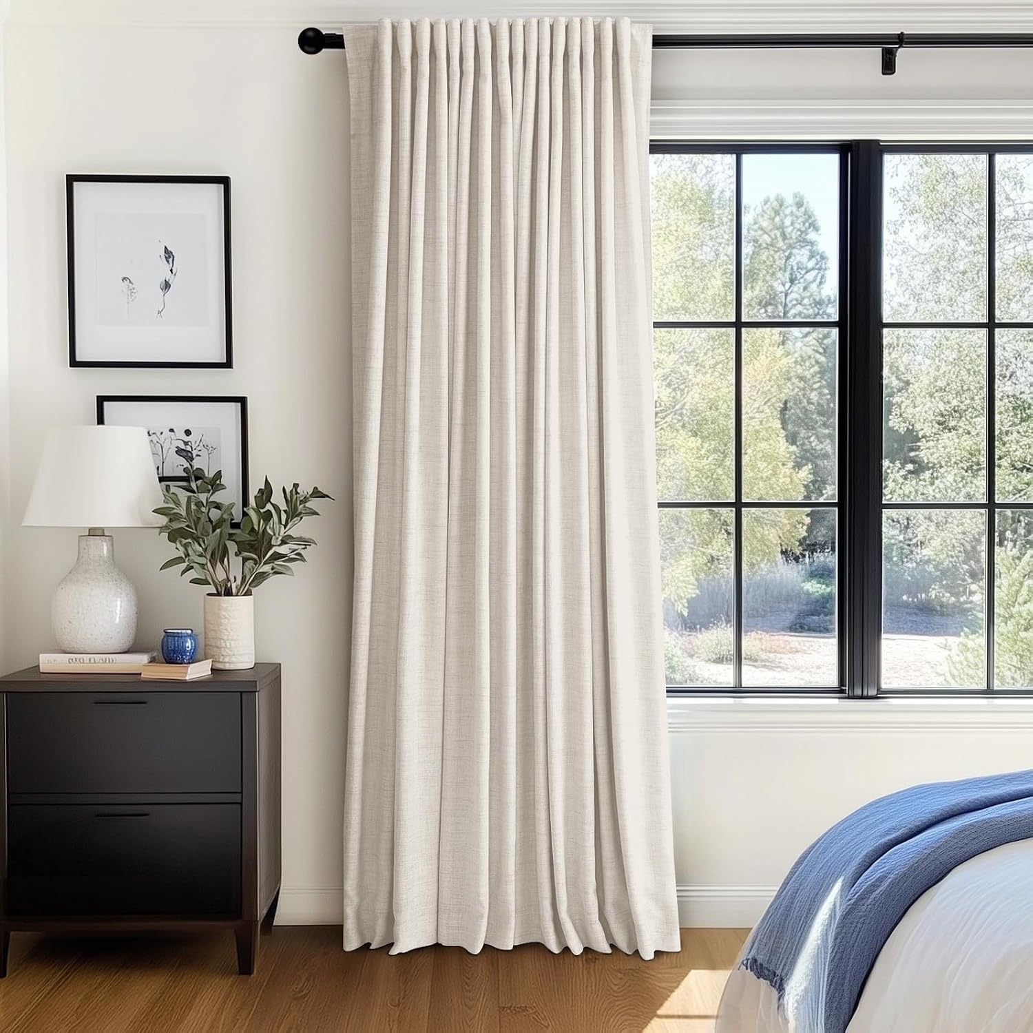 100BlackoutShield 100% Blackout Shield Linen Blackout Curtains for Bedroom 96 Inches Long, Back Tab/Rod Pocket Living Room Drapes, Thermal…