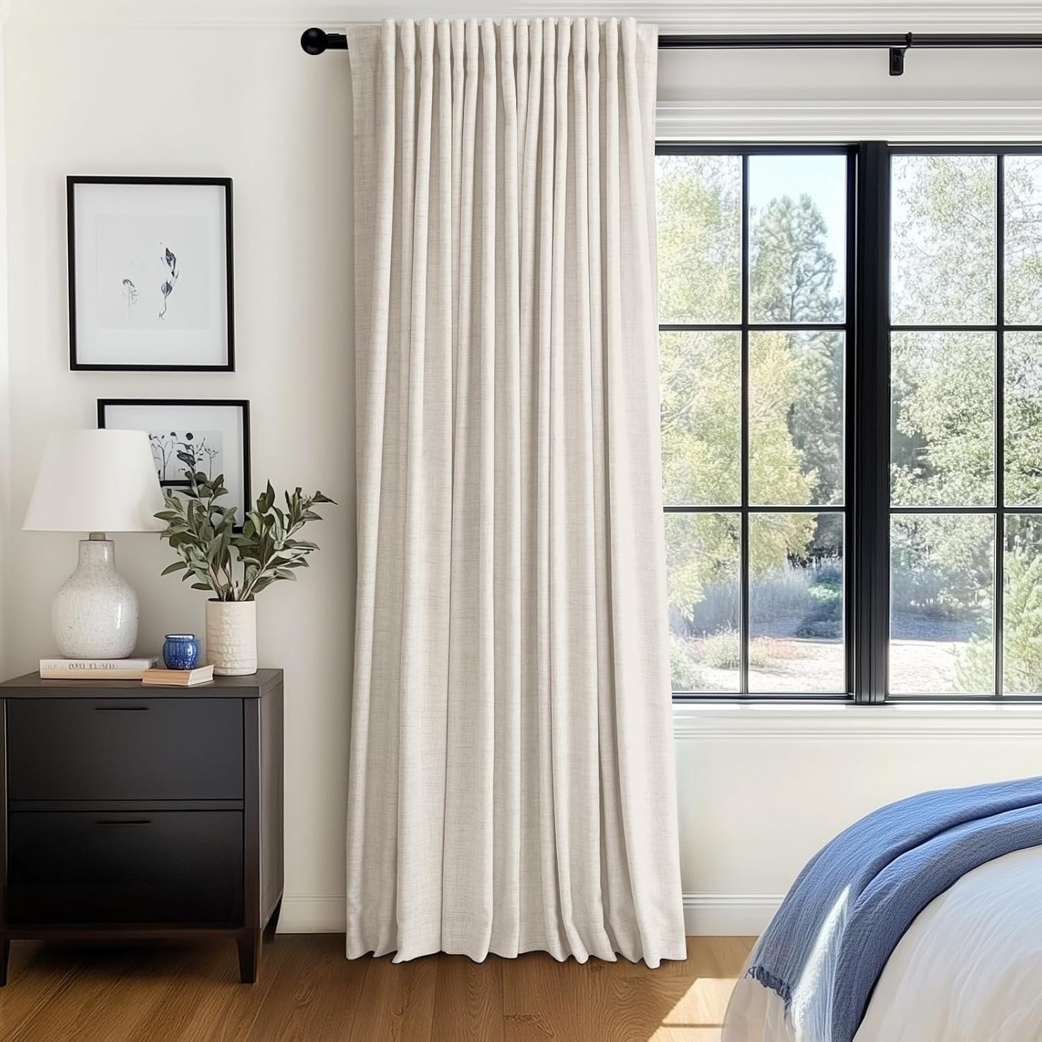 100BlackoutShield 100% Blackout Shield Linen Blackout Sliding Door Curtains for Living Room, Back Tab/Rod Pocket Thermal Insulated Curtains…