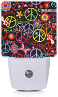 Hippie Peace Flowers Night Light, Hippies Plug-in Night Lights with Dusk-to-Dawn Sensor for Bedroom, Bathroom and Living Room 0.5W Sleep…