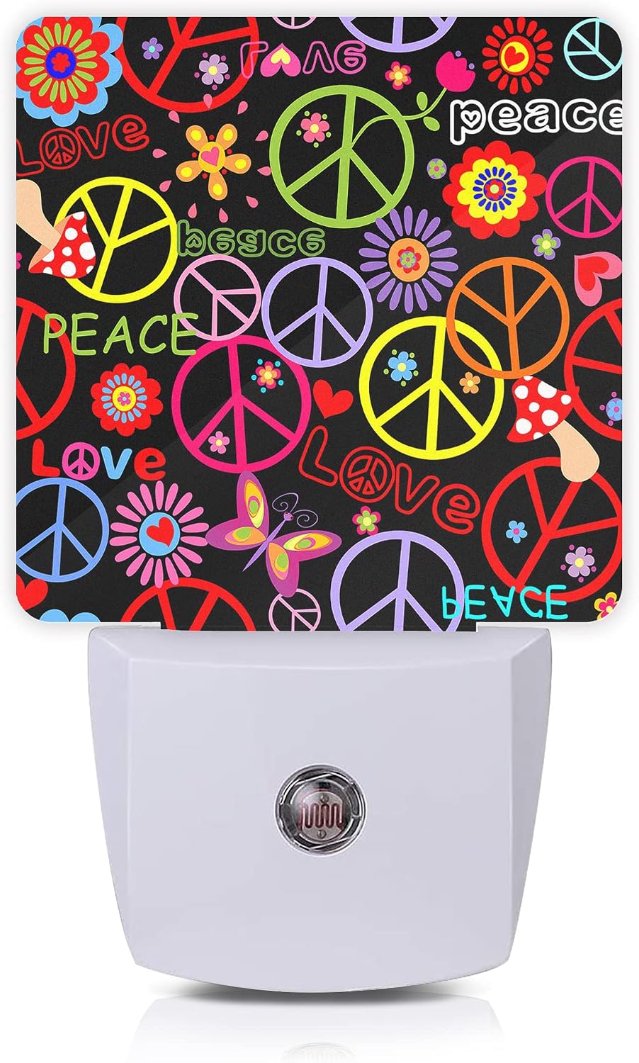 Hippie Peace Flowers Night Light, Hippies Plug-in Night Lights with Dusk-to-Dawn Sensor for Bedroom, Bathroom and Living Room 0.5W Sleep…
