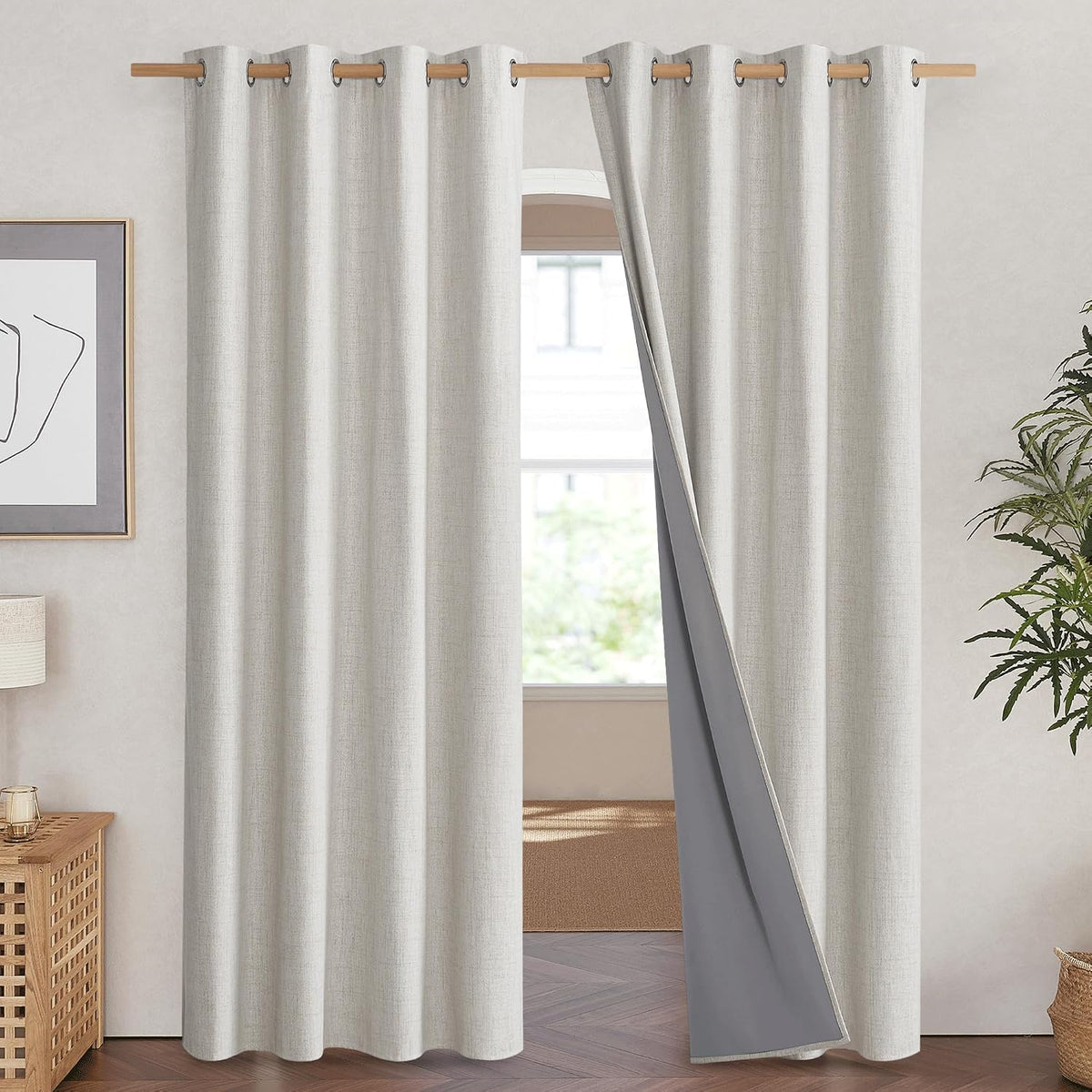 NICETOWN Snowbound Vintage Linen 100% Blackout Curtains for Living Room, Thermal Insulated Curtains 90" Long, Noise Reducing Window…
