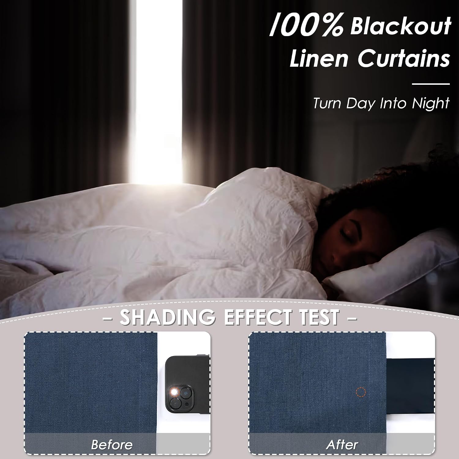 Nanspring Vintage Blue 100% Blackout Linen Curtains 84 Inch Length 2 Panels Set for Bedroom Back Tab Vintage Farmhouse Decor Black Out Curt…