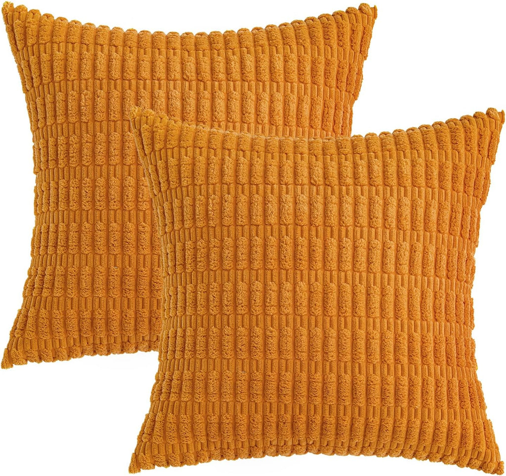 Miulee Pack of 2 Burnt Orange Corduroy Decorative Pillow Covers 18x18 Inch Soft Boho Striped Throw Pillow Covers Modern Farmhouse Home Deco…