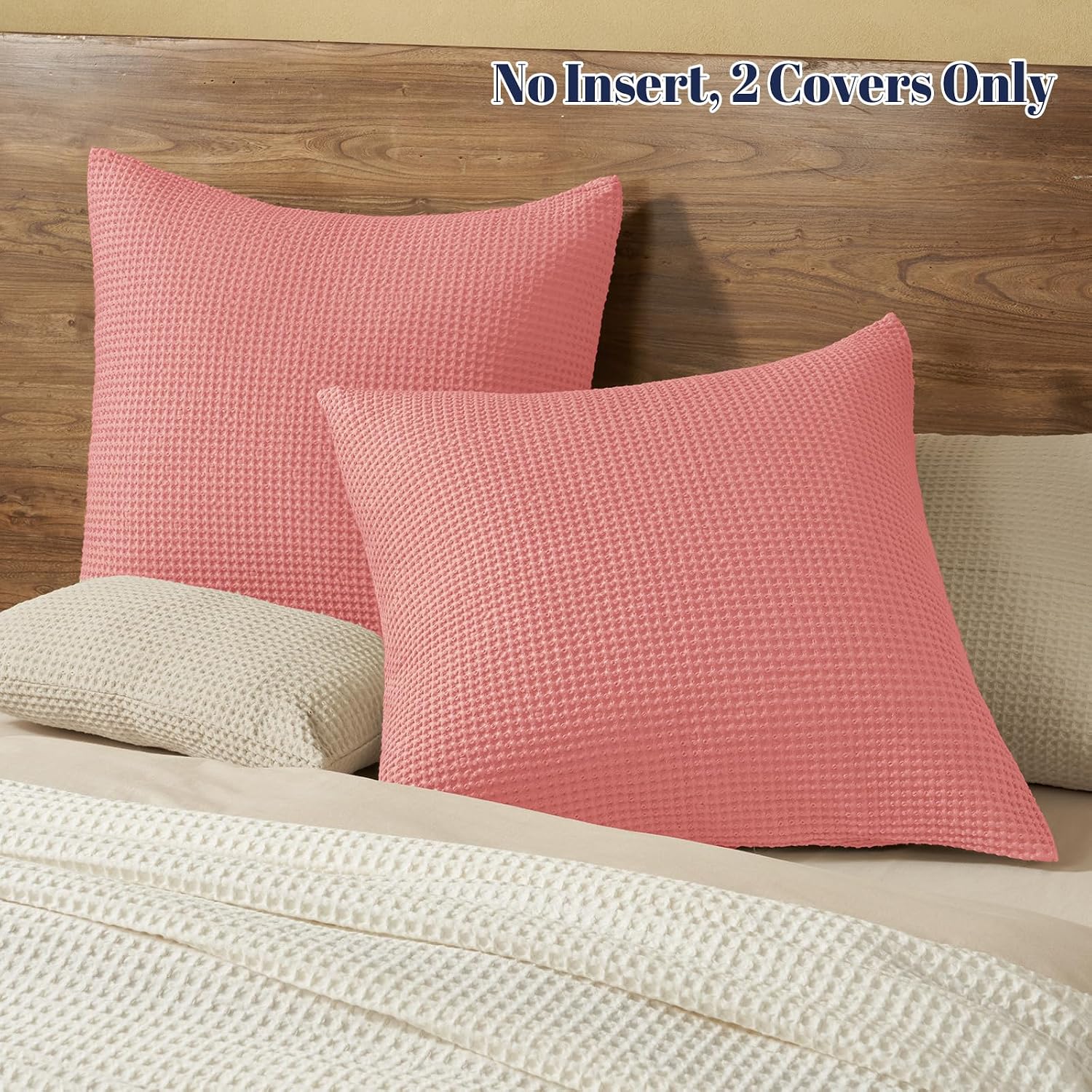 Phf 100% Cotton Waffle Weave Euro Shams 26" x 26", No Filling, 2 Pack Elegant Home Decorative Euro Throw Pillow Covers for Bed Couch Sofa,…