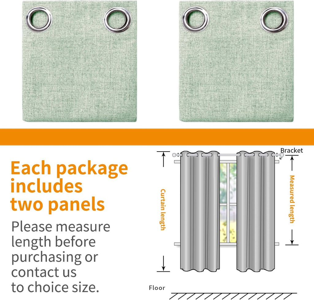 YoungsTex Light Sage Green Linen Blackout Curtains 48 inch Length for Bedroom, Short Thermal Insulated Black Out Drapes with Grommet for Li…