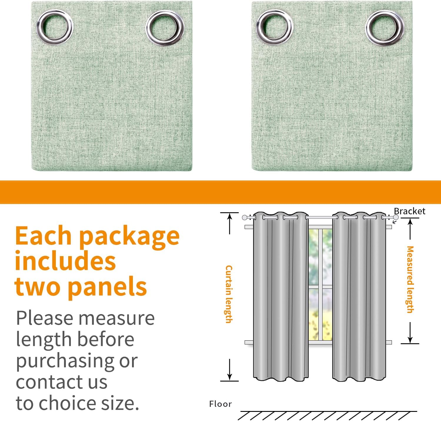 YoungsTex Light Sage Green Linen Blackout Curtains 48 inch Length for Bedroom, Short Thermal Insulated Black Out Drapes with Grommet for Li…
