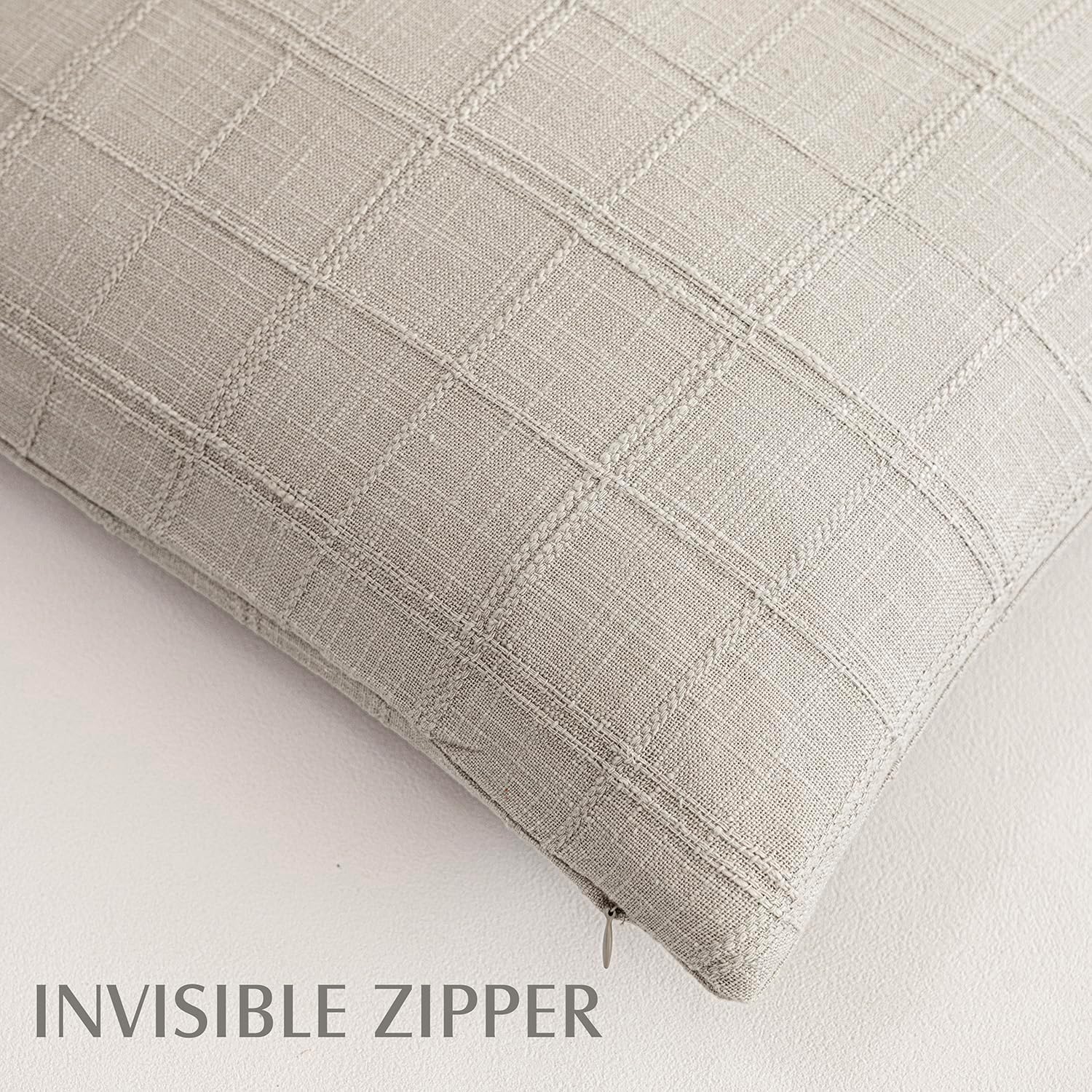 Foindtower Set of 1 Decorative Linen Check Throw Pillow Cover Neutral Farmhouse Vintage Cushion Cover Modern Boho Accent Home Decor for…