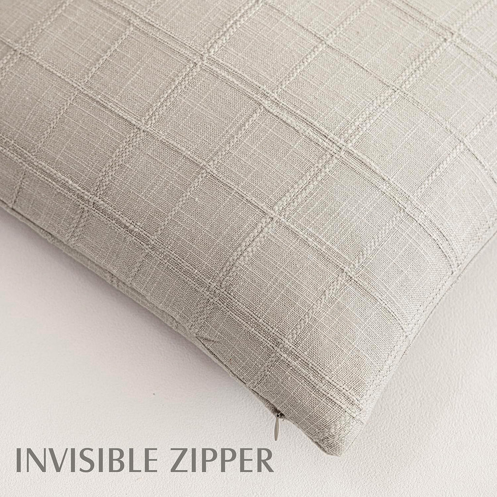 Foindtower Set of 2 Decorative Linen Check Throw Pillow Covers Neutral Farmhouse Vintage Cushion Covers Modern Coastal Boho Home Decor…