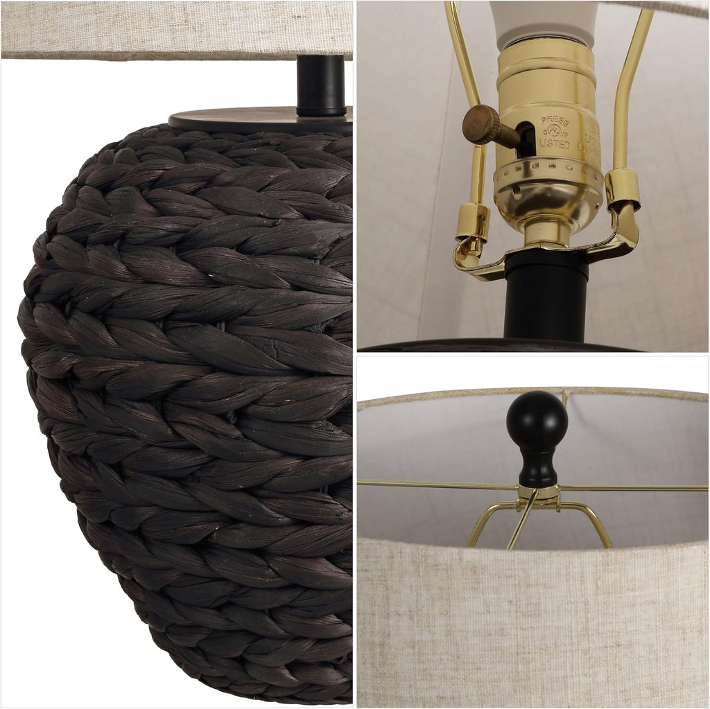 Jonathany JONATHAN Y 24.5" Black Water Hyacinth Farmhouse Basket Table Lamp, Coastal Decor for Living Room Bedroom Nightstand, Light Gray L…