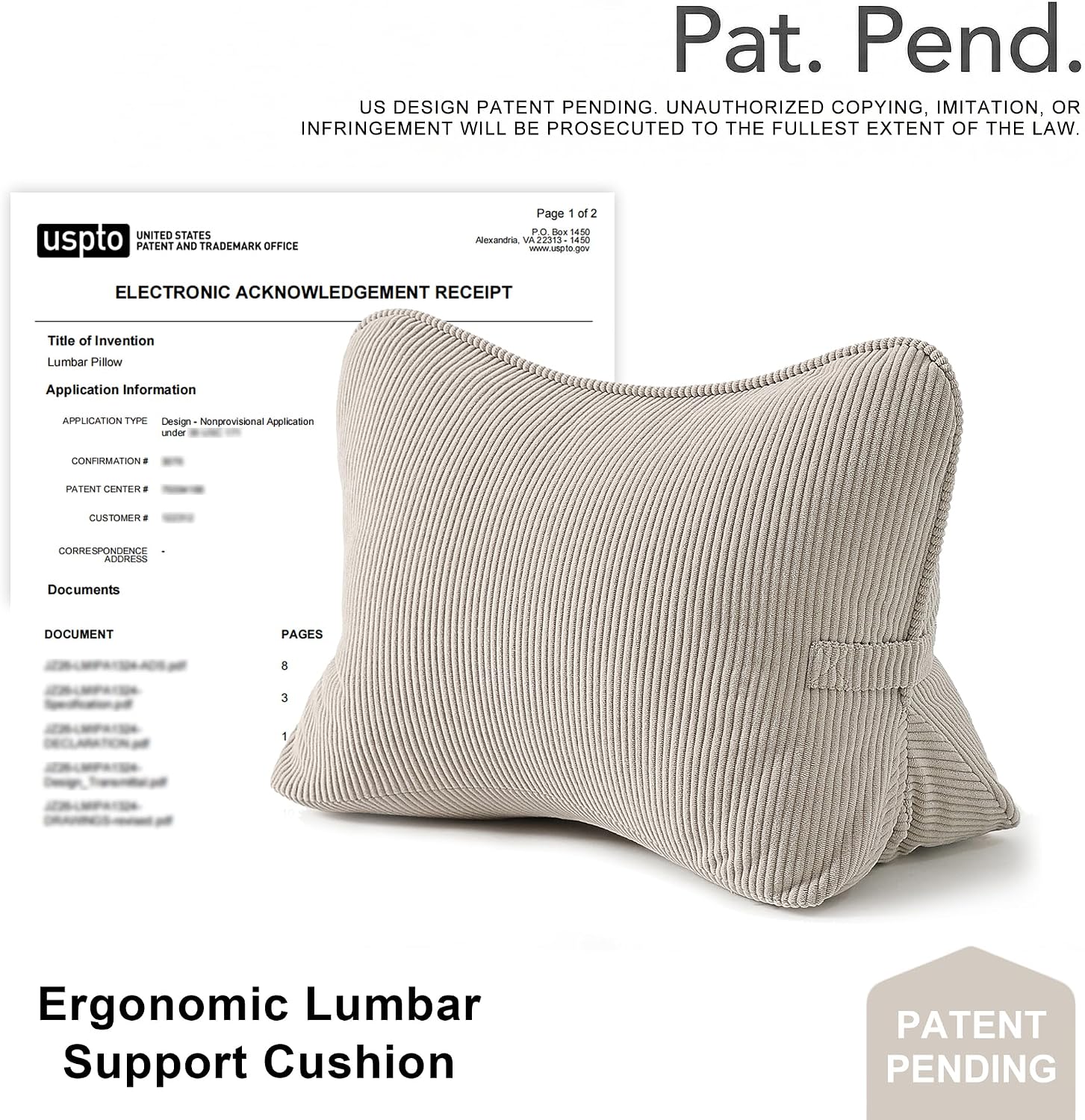Pat. Pend. Corduroy Lumbar Support Back Pillow for Watching TV, Reading & Gaming, Ergonomic Triangle Support Cushion for Sofa, Armchair &…
