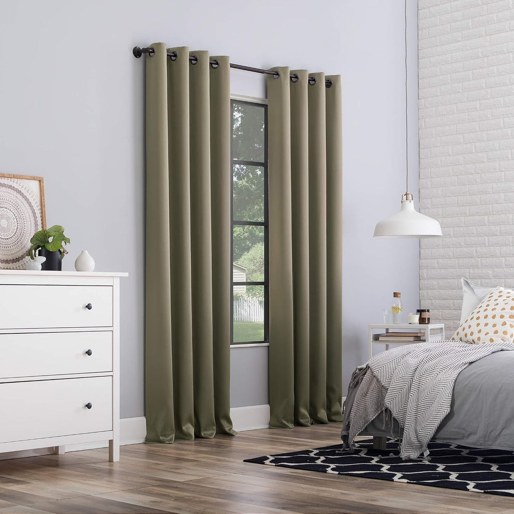 Sun Zero Nordic 2-pack Theater Grade Extreme 100% Blackout Grommet Curtain Panel Pair, 52" x 63", Olive
