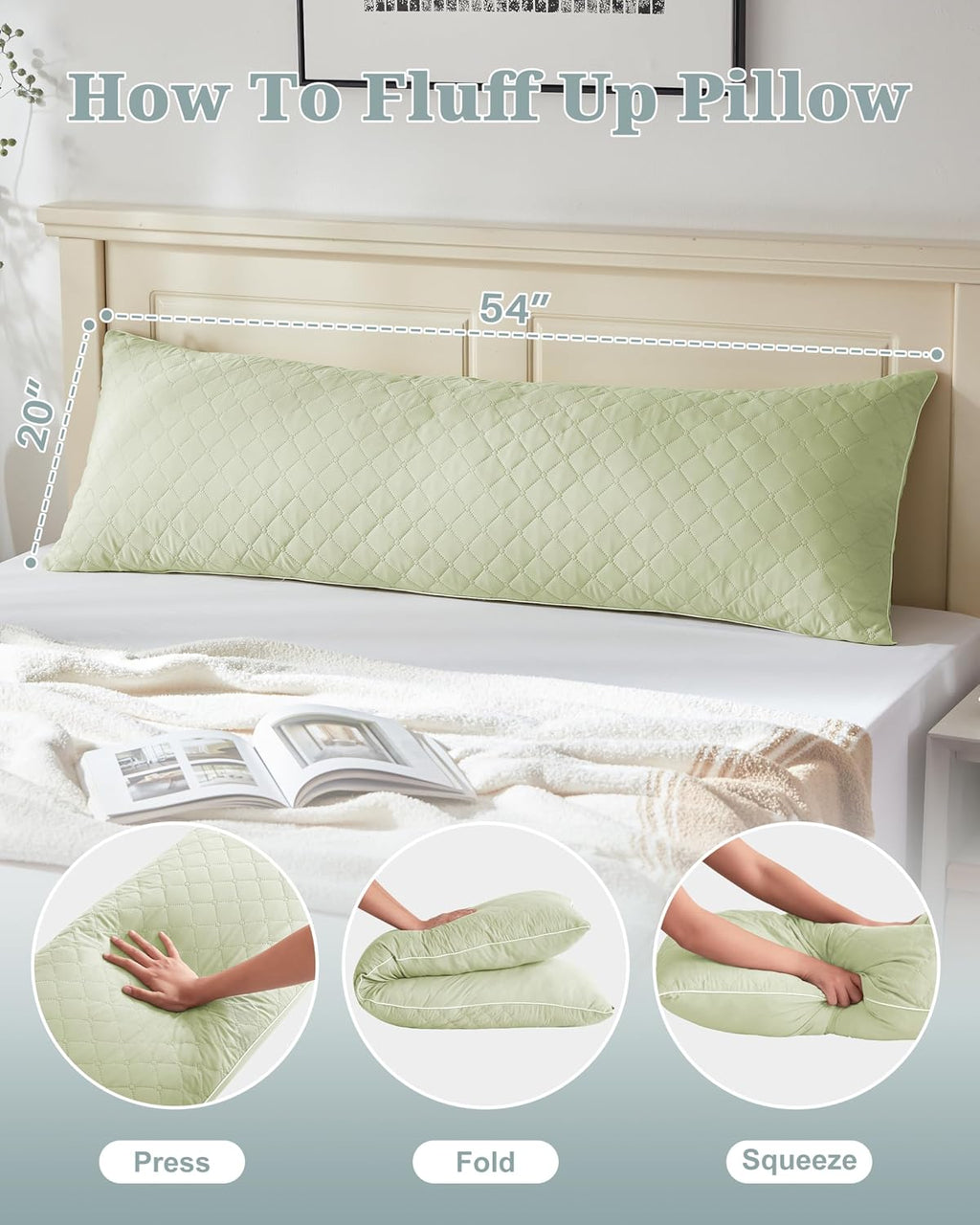 YZ HOME Long Body Pillow for Adults, Firm Body Pillow Shredded Memory Foam, Adjustable Height, Support for Side Sleeping & Pregnant…