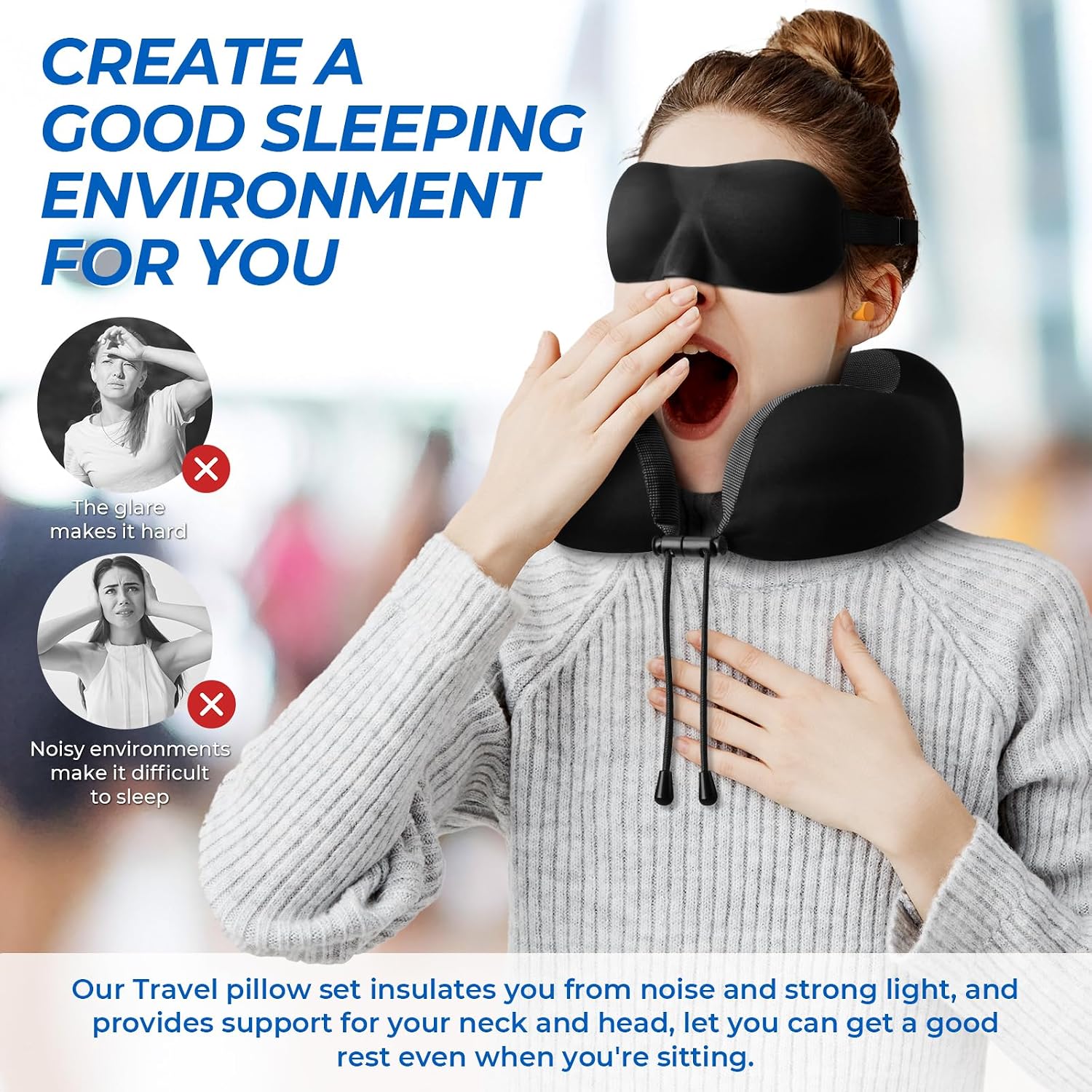 ExploreBliss Travel Pillow, 2 Pack Travel Pillows for Sleeping Airplane, Neck Pillow Airplane, Memory Foam Neck Pillow Set with Eye Mask, E…