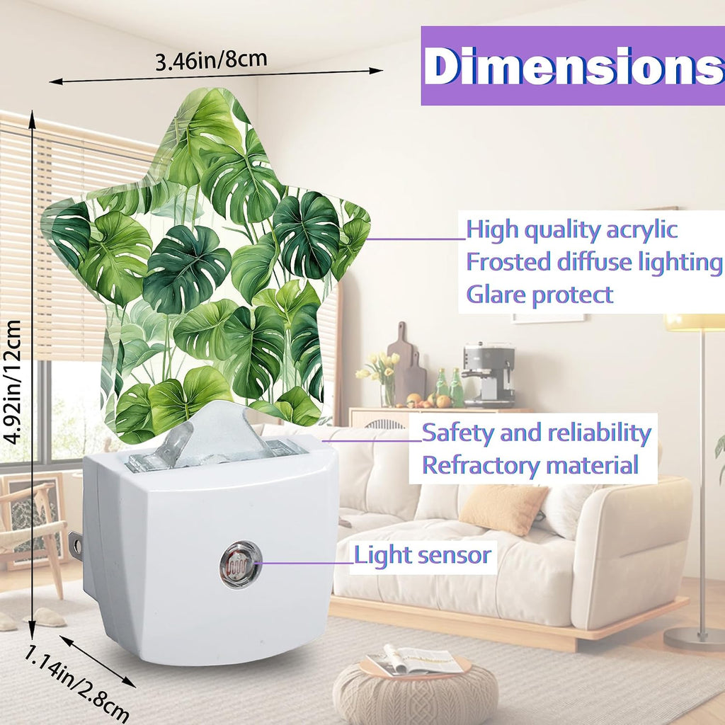 Tropical Palm Leaf Night Lights Plug Into Wall, Summer Green Leaves Dusk to Dawn Light Sensor Night Light for Kids, Energy Efficient Sleep…