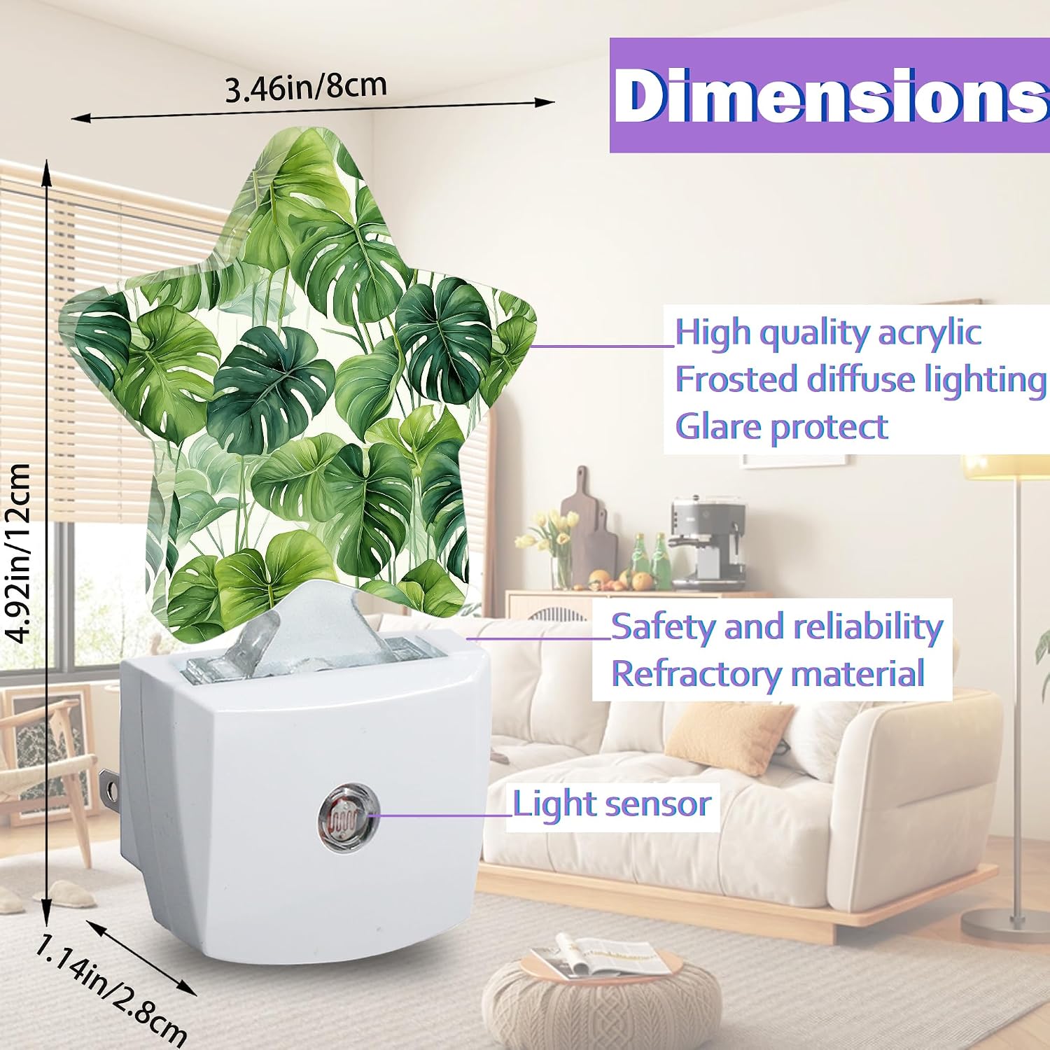 Tropical Palm Leaf Night Lights Plug Into Wall, Summer Green Leaves Dusk to Dawn Light Sensor Night Light for Kids, Energy Efficient Sleep…