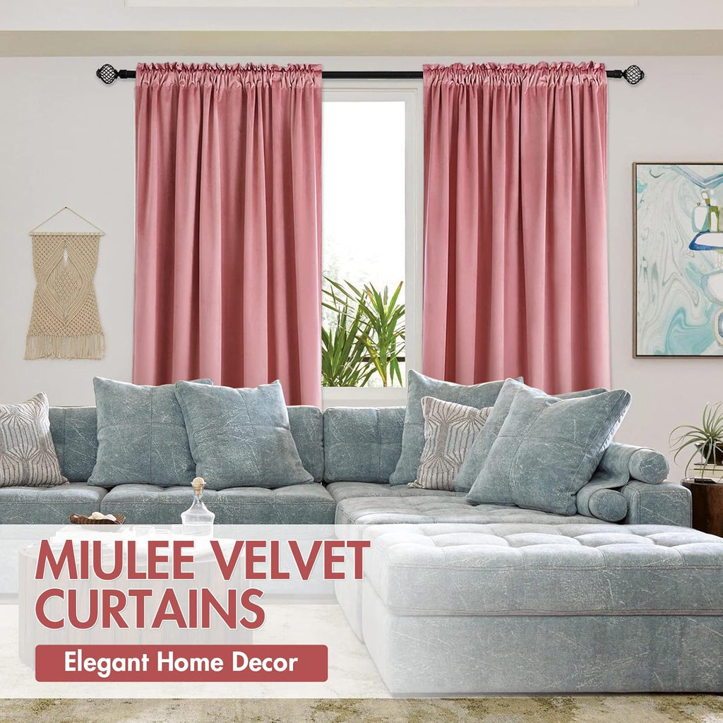 MIULEE Blush Pink Velvet Curtains Thermal Insulated Blackout Curtain Drapes for Bedroom Living Room Darkening 108 Inches Long Curtains…