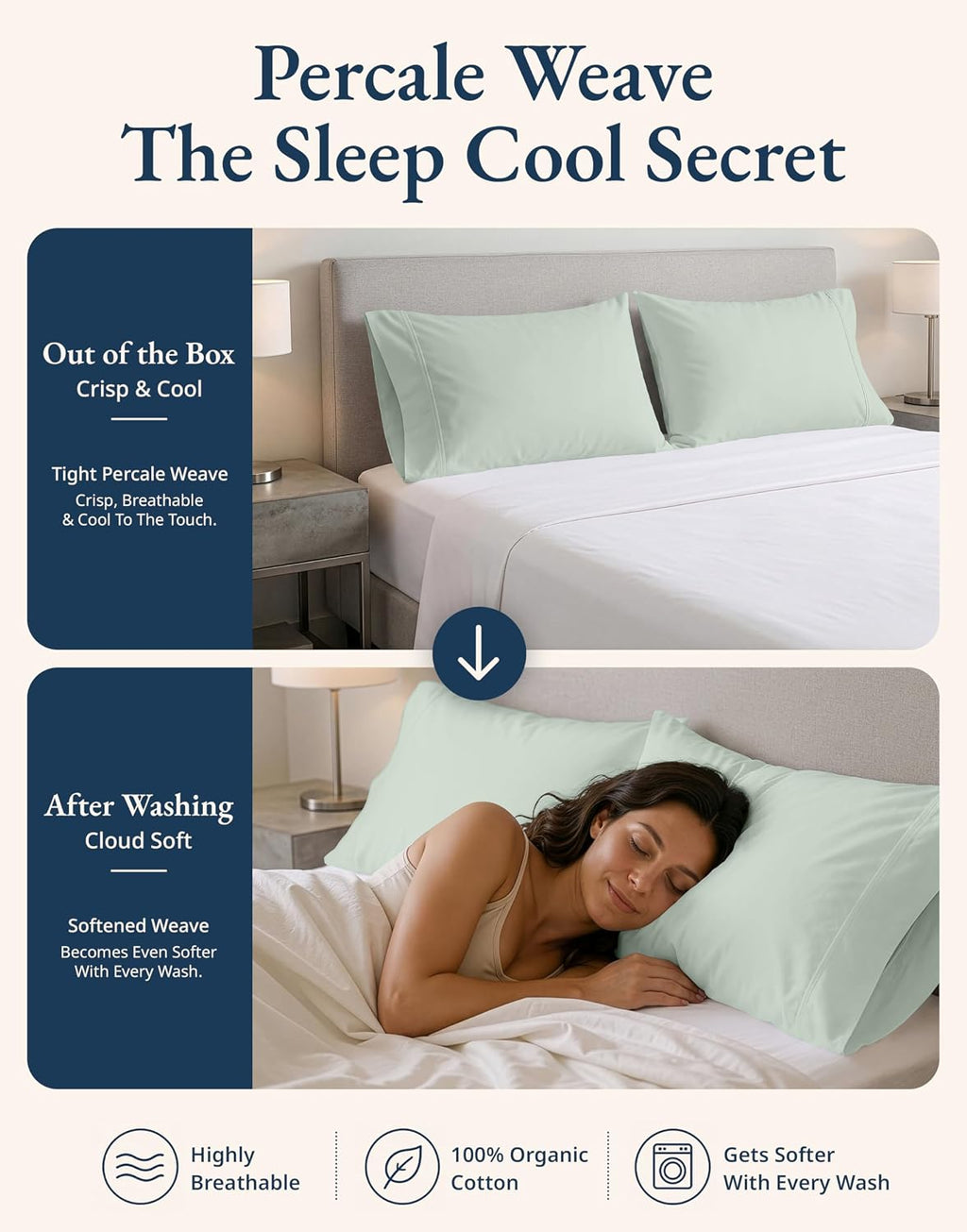 LaneLinen Lane Linen 100% Organic Cotton King Pillow Cases Set of 2 (20"x36") - Cool Blue 4 Inch Cotton Blue