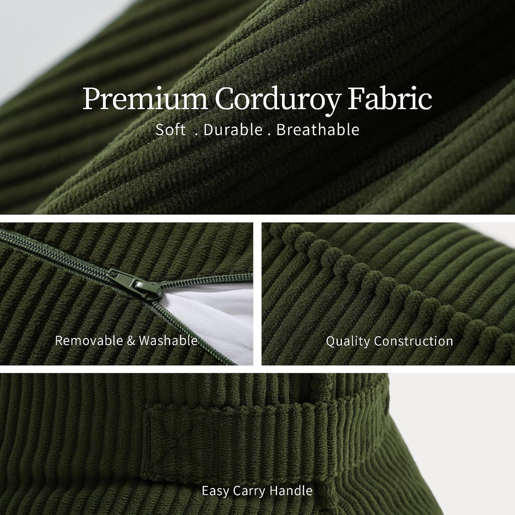 Pat. Pend. Corduroy Ergonomic Lumbar Support Pillow for Sitting Support, Triangle Back Cushion for Sofa, Armchair & Bed, Washable Cover…