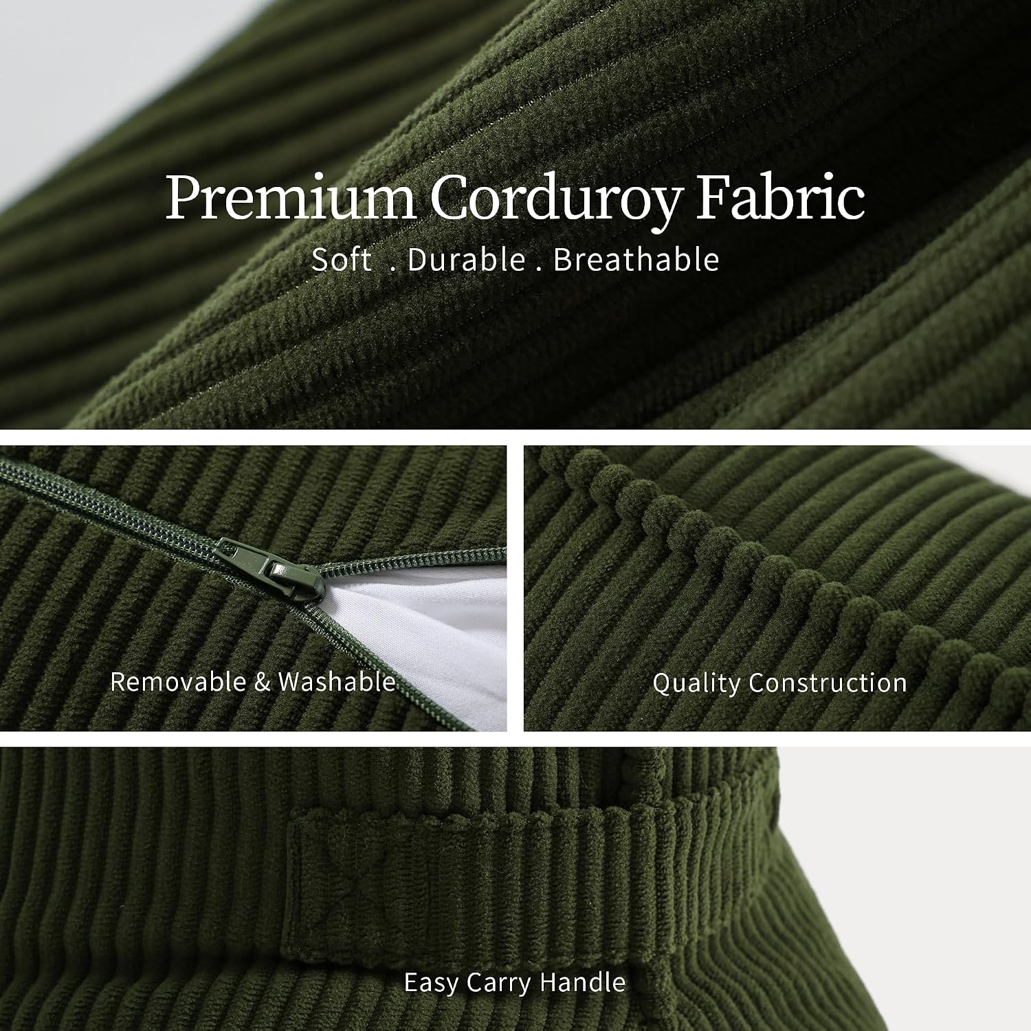 Pat. Pend. Corduroy Ergonomic Lumbar Support Pillow for Sitting Support, Triangle Back Cushion for Sofa, Armchair & Bed, Washable Cover…