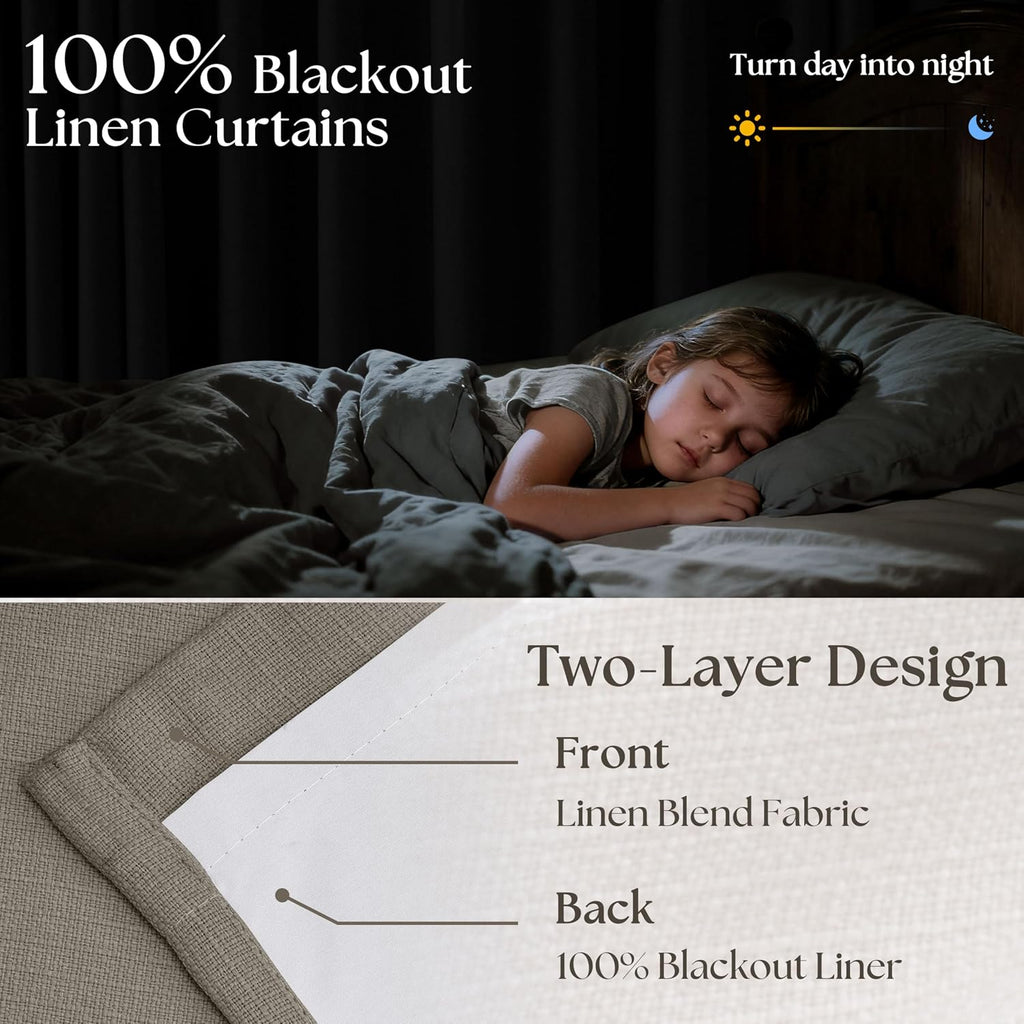 Twodrapes Dark Taupe 96 Inch Blackout Pinch Pleated Curtains 2 Panel Set for Living Room Darkening Thick Linen Textured 100% Black Out Drap…