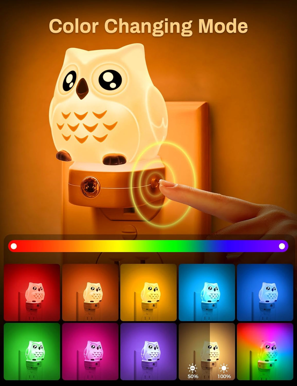 DORESshop Owl Night Lights Plug Into Wall [2 Pack], Cute Night Light for Kids, 8-Color LED Night Light, Nightlight with Dusk to Dawn…