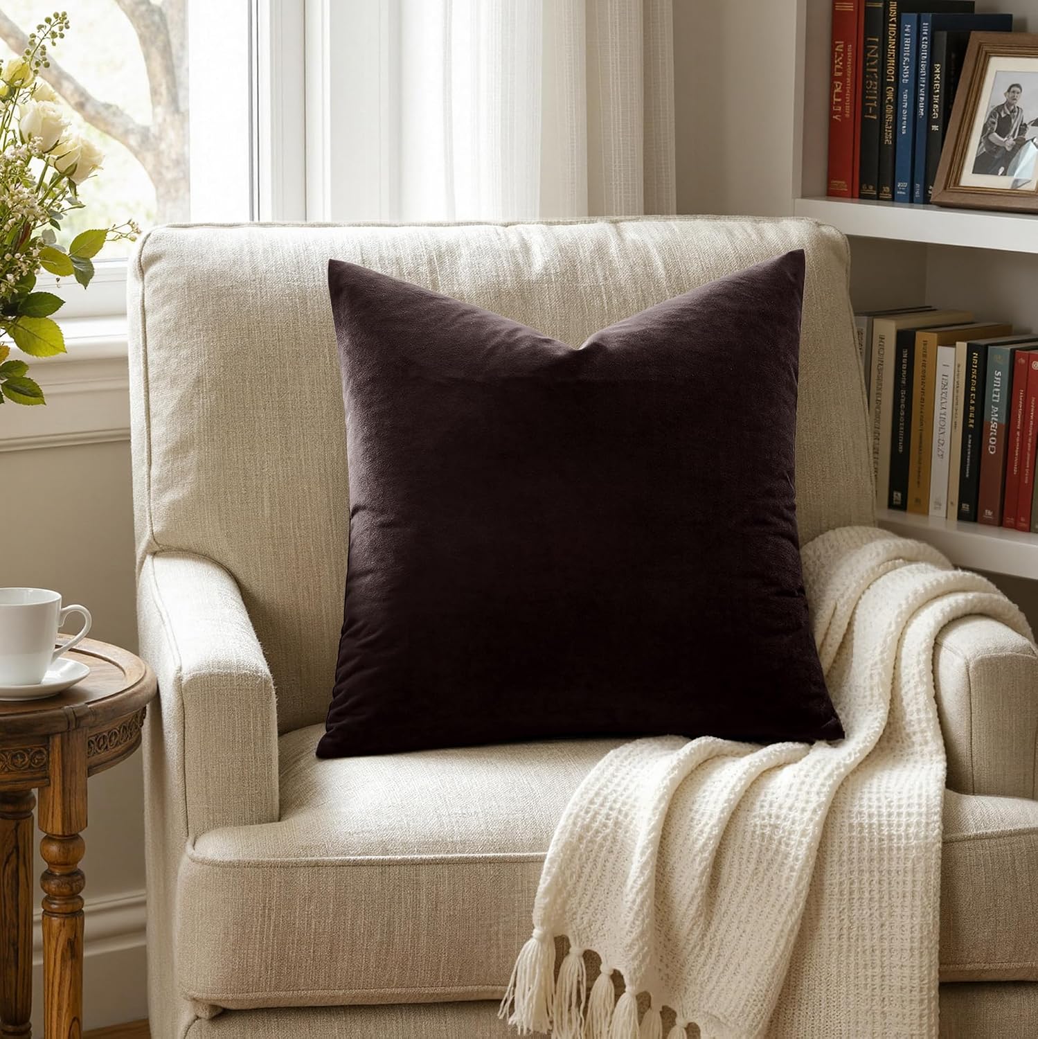 Miulee Velvet Throw Pillow Covers 18x18 Inch, Pack of 2 - Dark Coffee, Super Soft Decorative Square Cushion Cases Modern Luxury Home Decor…