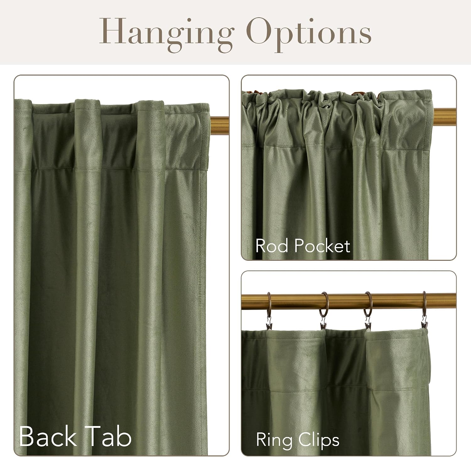 Nicetown Sage Green Velvet Living Room Curtains 90 inches Long, Rod Pocket & Back Tab Room Darkening Window Treatments Thermal Drapes for B…