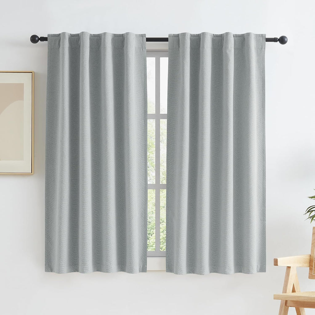 Keqiaosuocai Short Full Blackout Linen Curtains Natural Back Tab Rod Pocket Narrow Curtain Panels for Small Window Cafe Kitchen Curtains 45…