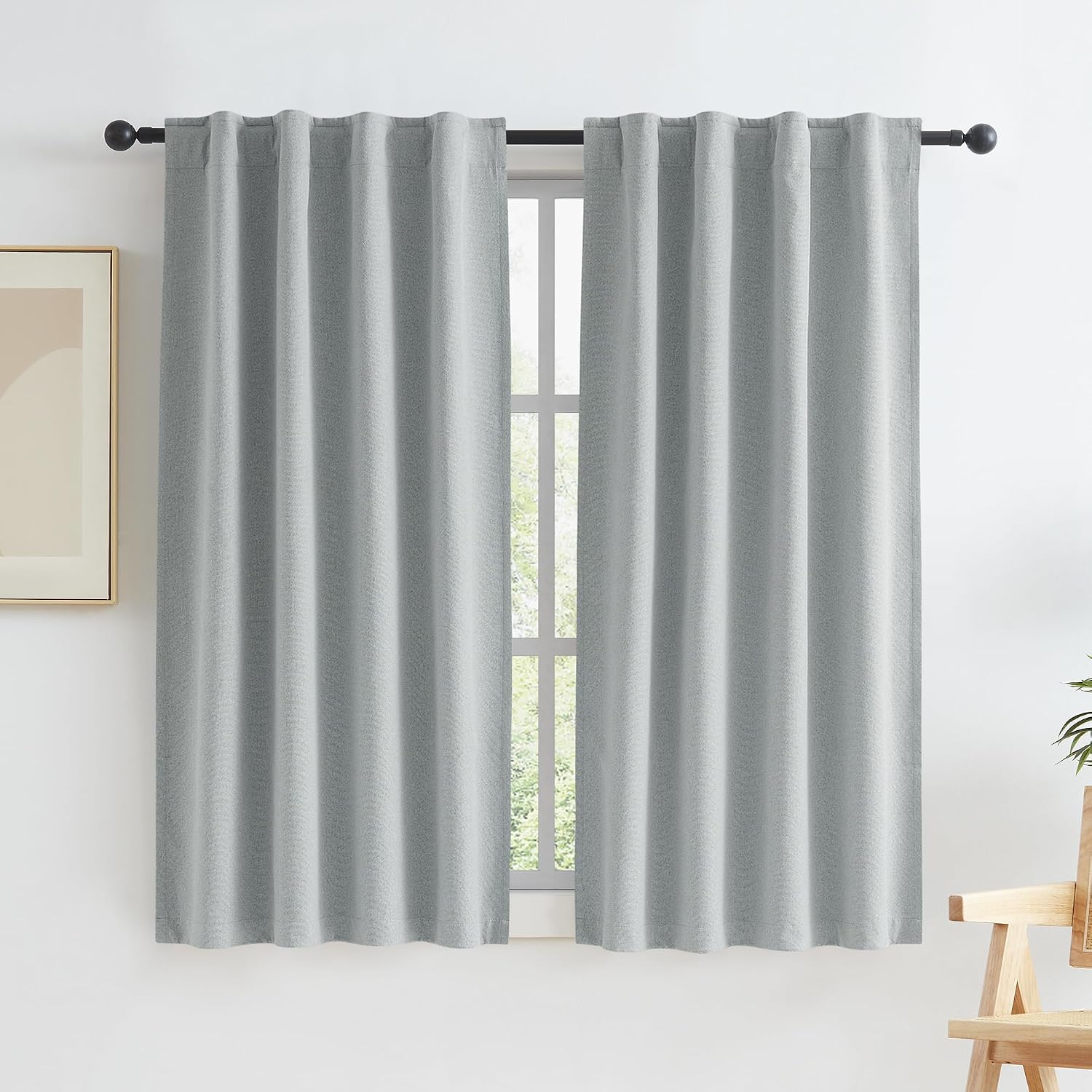 Keqiaosuocai Short Full Blackout Linen Curtains Natural Back Tab Rod Pocket Narrow Curtain Panels for Small Window Cafe Kitchen Curtains 45…
