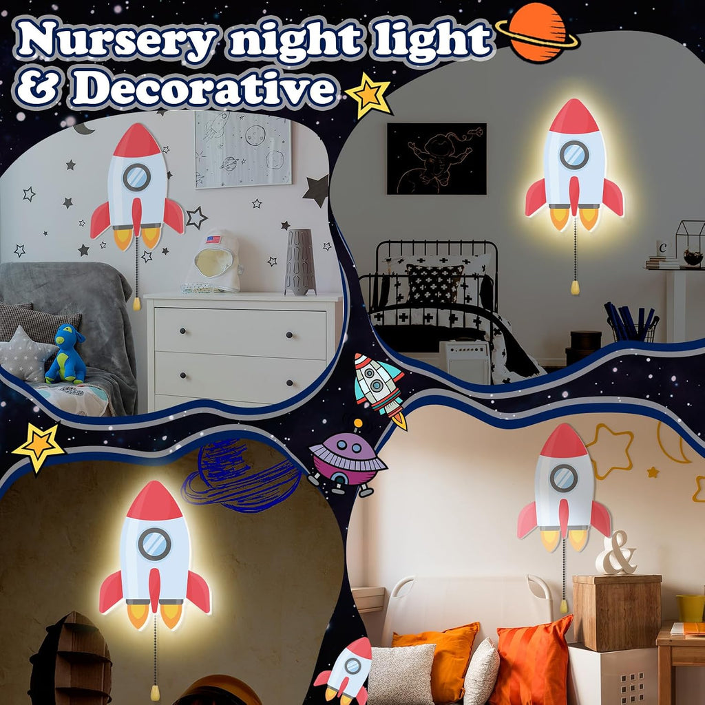 Aurelema Space Rocket Night Light Wall Lamp Sleeping Nursery Lighting Cute Floating Battery Operated Hanging Lamp for Baby Boys Girls…