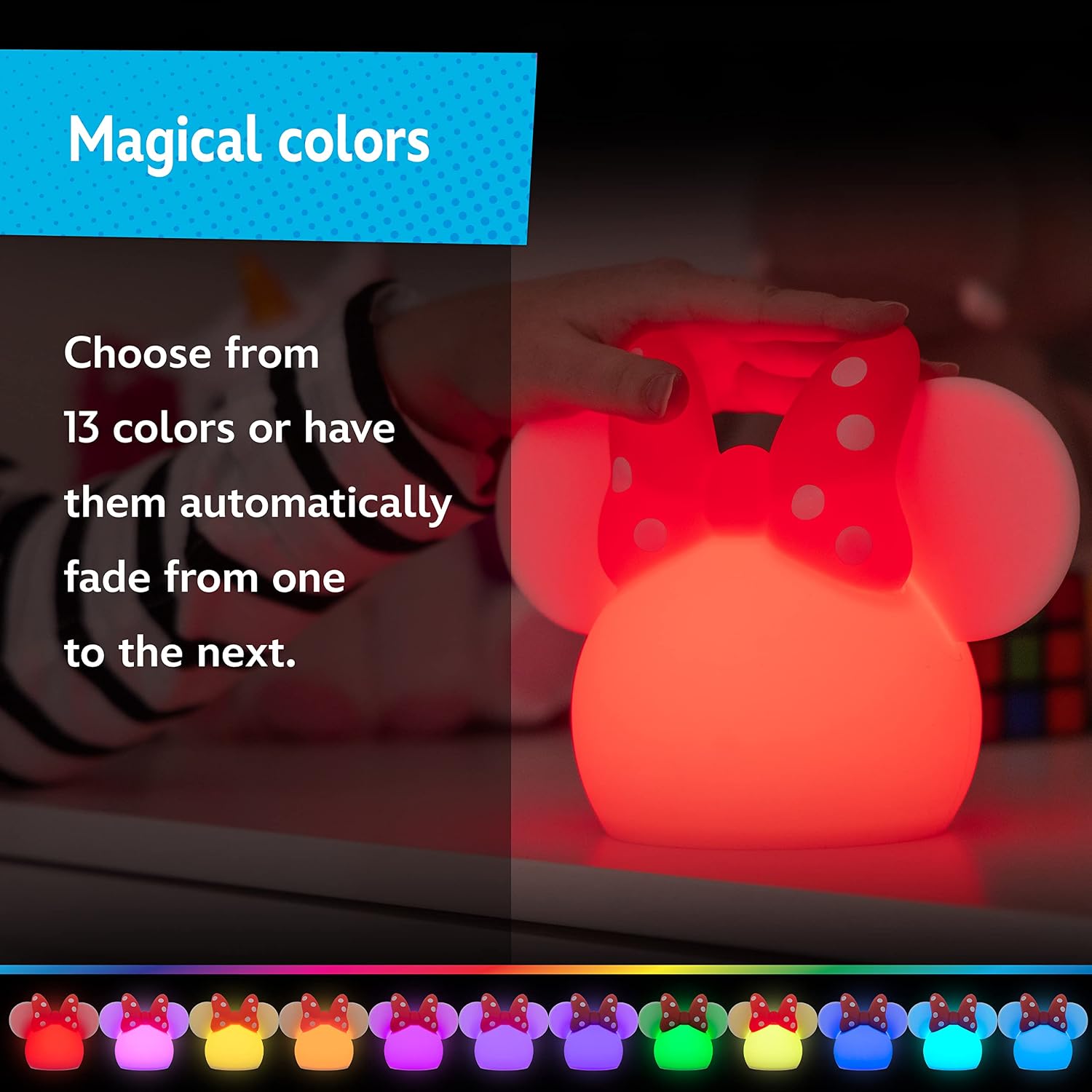 Disney Minnie Mouse Squishy Light, Color Changing, Night Light for Kids, USB Lamp, Battery Operated, Dimmable, Ideal for Bedroom…