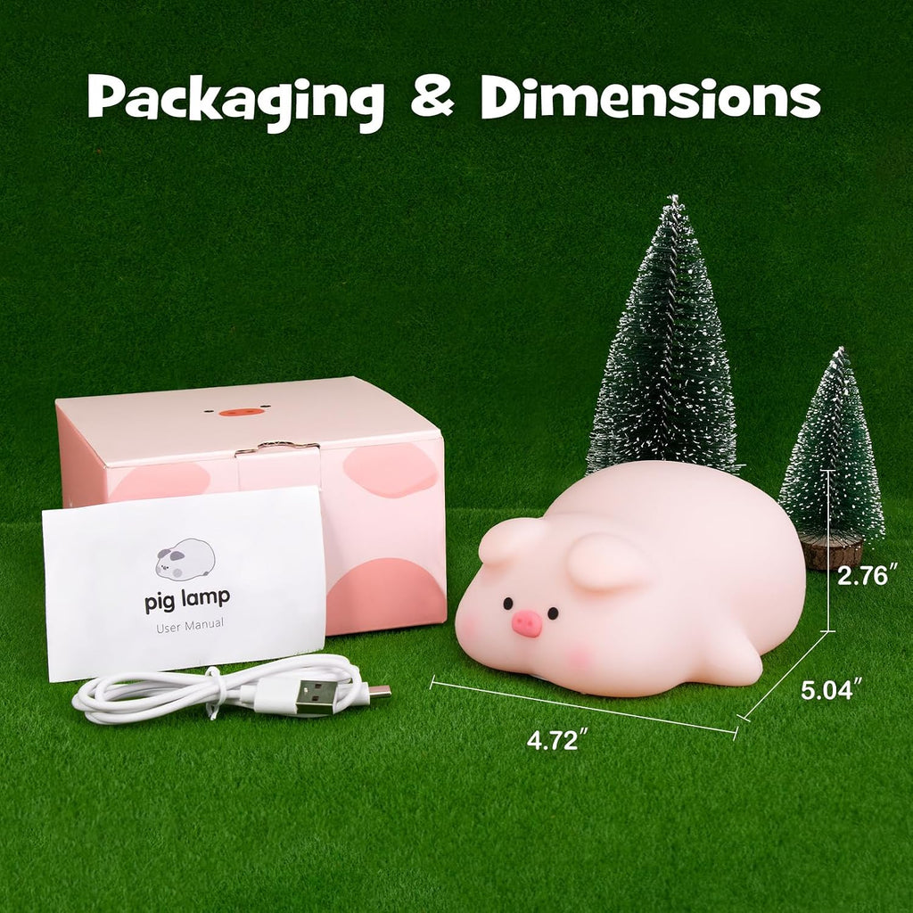 Squishy Pig Night Light 3 Brightness Adjustable Cute Lying Flat Piggy Light with Timer Nursery Breastfeeding Nightlight Rechargeable…