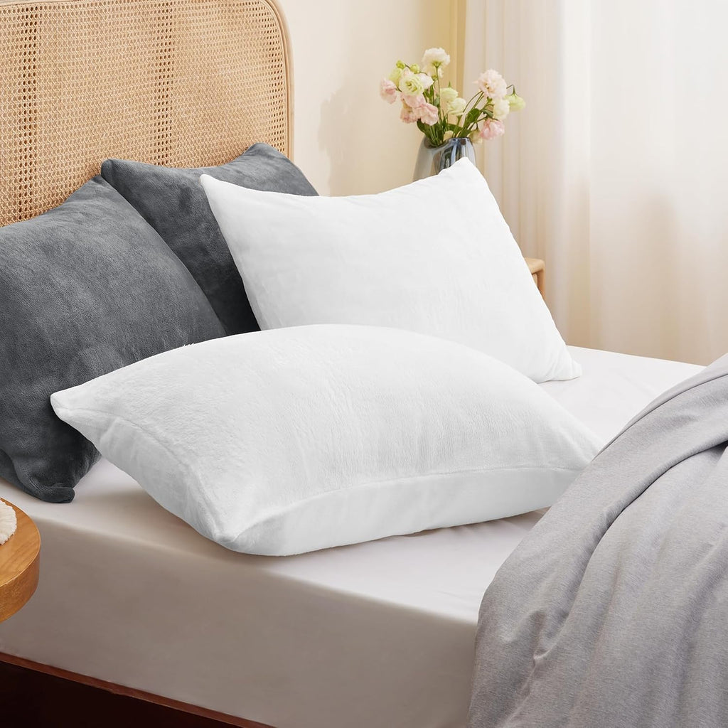 Bedelite Flannel King Size Pillow Cases Set of 2, Super Soft Fleece Pillowcases with Zipper for Bedroom, Sofa, Couch, Luxury Cozy Fuzzy Velv…
