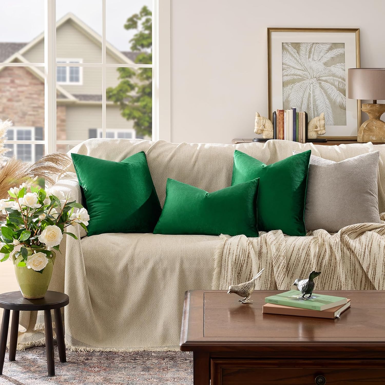 GIGIZAZAFocusingonhomedecoration GIGIZAZA Decorative Throw Pillow Covers 26x26, Set of 2 Forest Green Square Couch Pillow Covers, Velvet Sofa…
