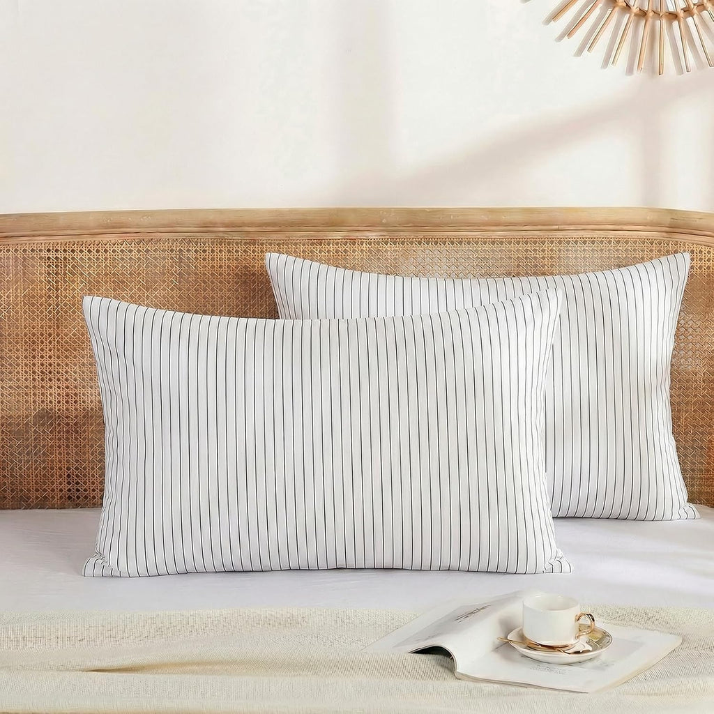 Merryword Black Striped Pillowcases, 100% Cotton Pillow Cases, Queen Size Pillowcases, Luxury Linen Like Pillowcase, Soft Breathable Pinstr…