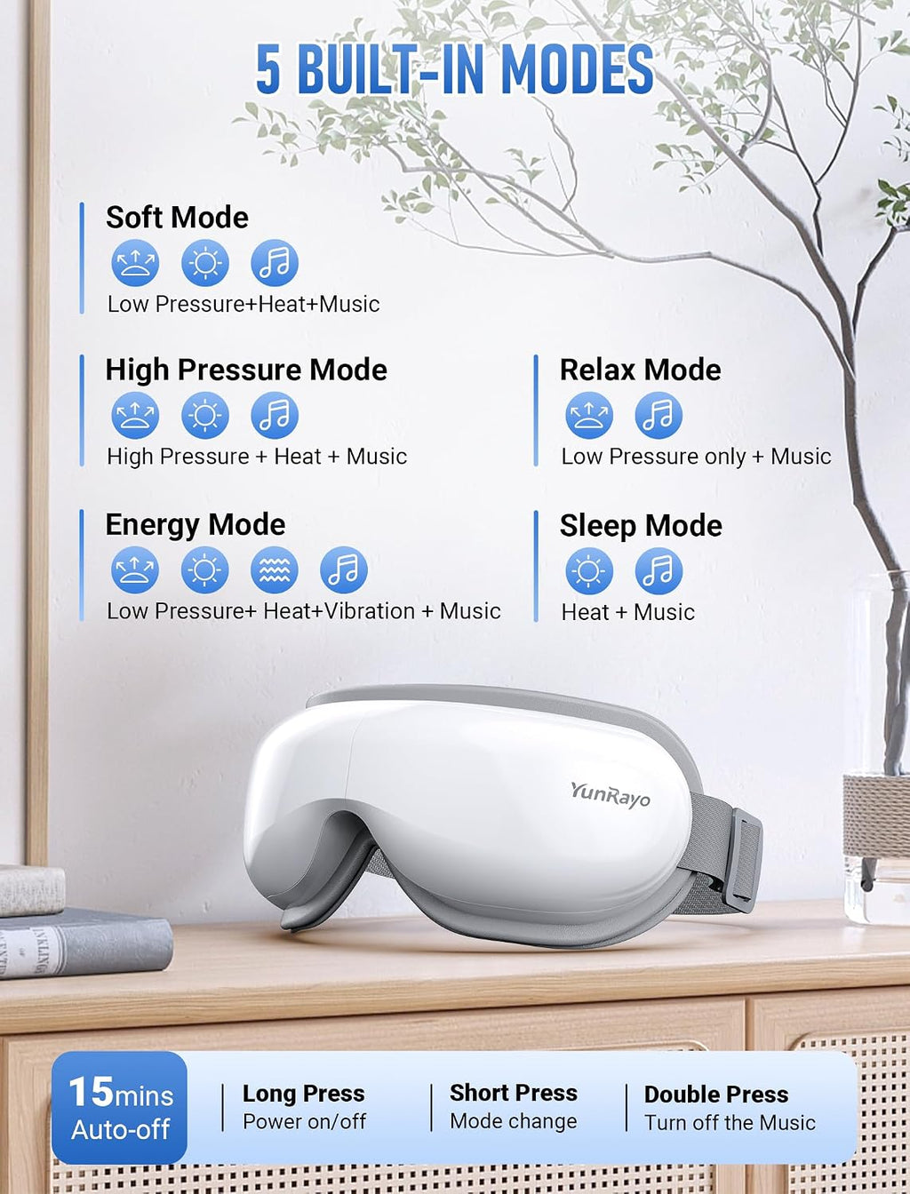YunRayo Eye Massager with Bluetooth Music, Heating & Vibration-Wireless Massage Mask for Relieving Dry Eyes, Eye Strain & Headaches,…