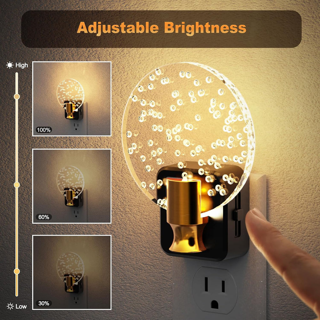 JandCase Night Light, Dimmable Night Lights Plug into Wall 2 Pack, Bubble Nightlight with Auto On/Off Light Sensor, 0-100LM LED Round…