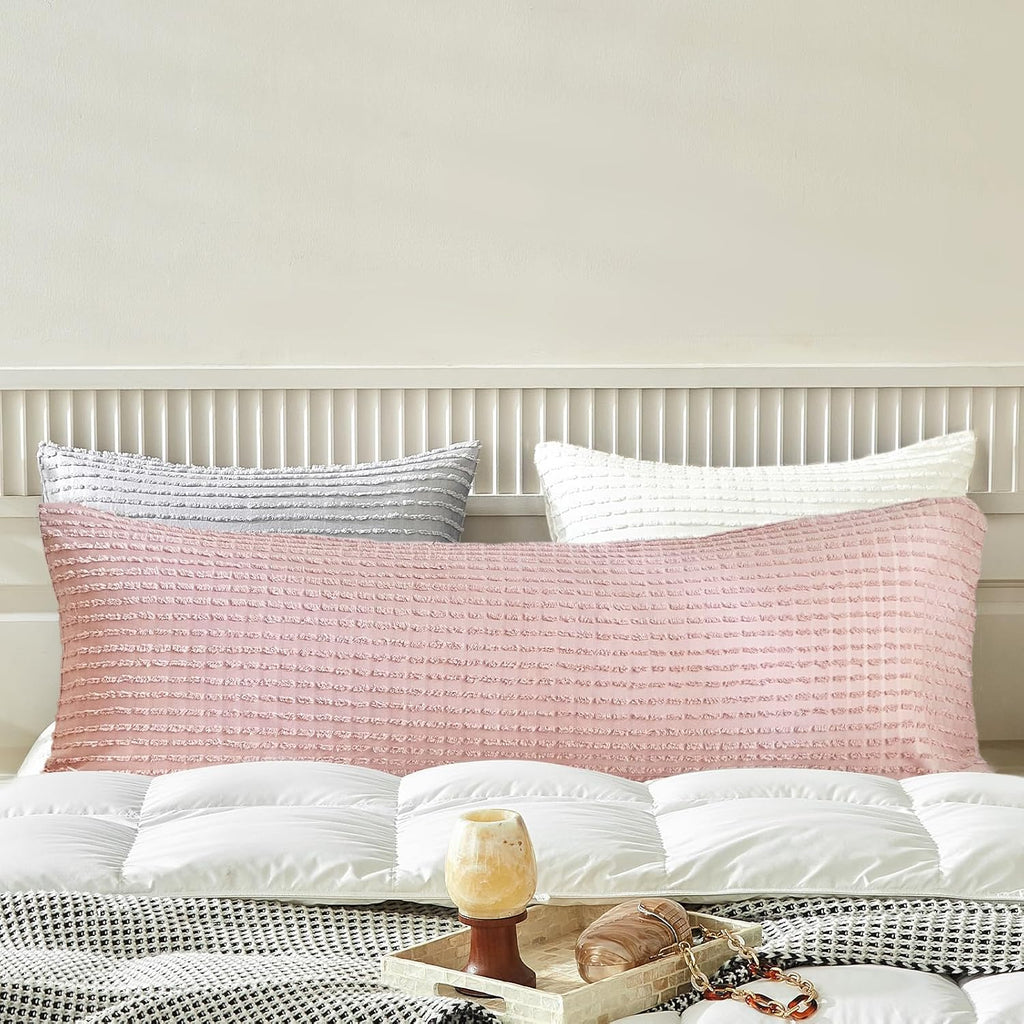 Warmdern Pink Pillow Covers Body Pillow Cover Soft Microfiber Pillow Cases Set of 1 Boho Textured Pillowcase with Envelope Closure(Pink, Bo…