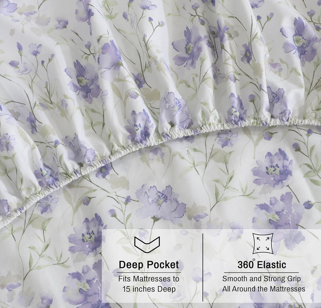 Ruvanti 100% Cotton Organic Percale Sheets Queen Size – Crisp Cooling Bed Sheets for Hot Sleepers, Deep Pocket 15”, Soft Peach Finish, Brea…