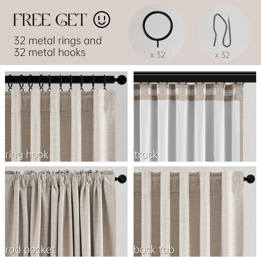Topfinel Black Out Rustic 96 Inch Long Linen Curtains 2 Panel Set, Modern Farmhouse Greige Grey Curtains for Living Room, Room Darkening Ta…