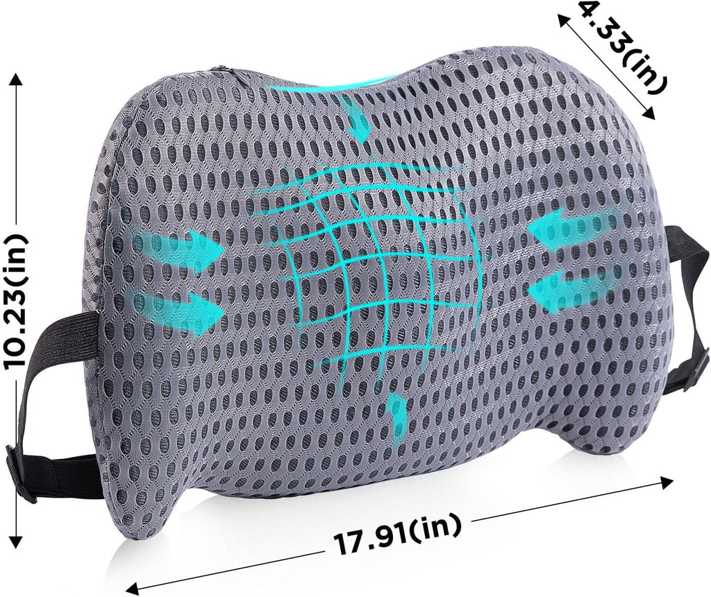 Bymecost Lumbar Support Pillow for Office Chair, Car Lumbar Pillow Lower Back, Memory Foam Back Cushion with 4D Mesh Cover and Adjustable…
