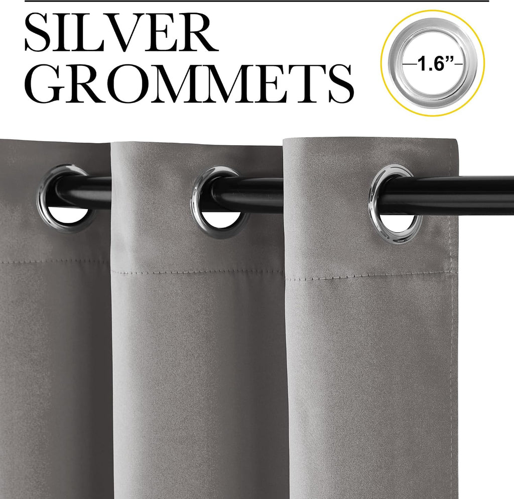 NICETOWN Room Darkening Cafe Satin Curtains for Small Windows, 42" Wide by 84" Long, 2 Panels, Chrome Gray, Grommet Privacy Blackout…
