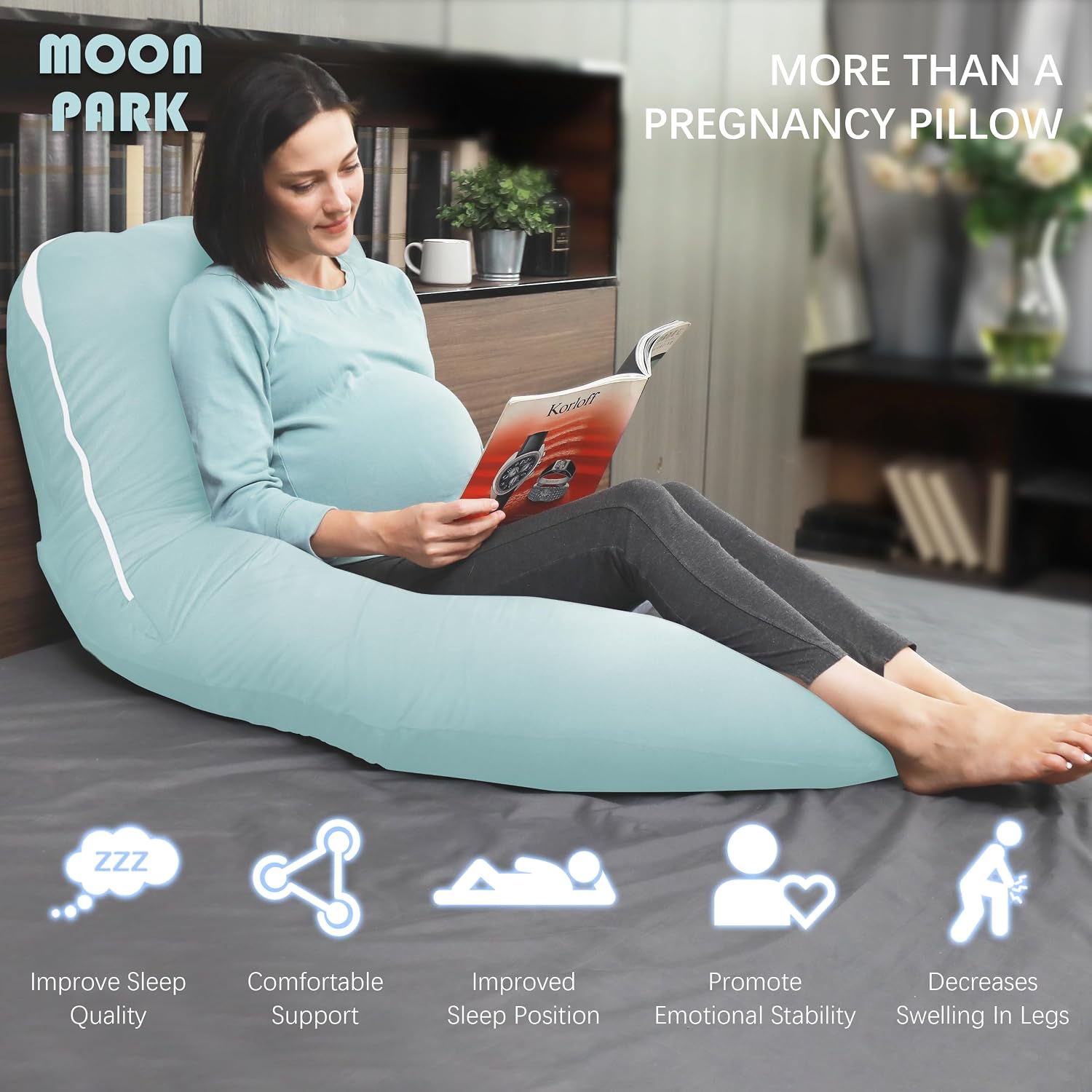 Moonpark MOON PARK Pregnancy Pillows for Sleeping - U Shaped Full Body Maternity Pillow with Removable Cover - Support for Back, Legs, Bell…