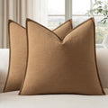 EMEMA Decorative Linen Throw Pillow Covers 24x24 Inch Brown Boho Farmhouse Neutral Couch Throw Pillows for Bed Pack of 2 Accent…
