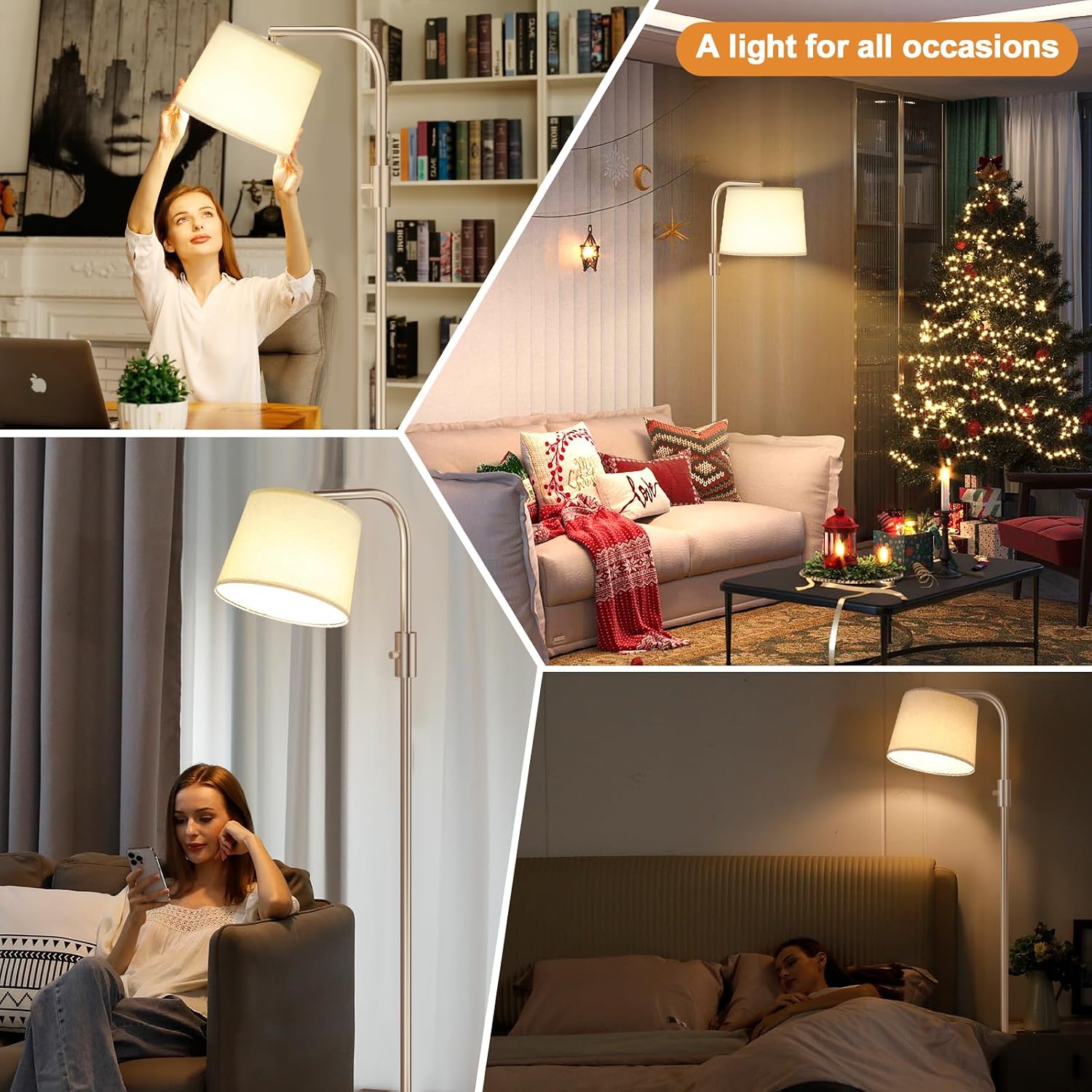 Ambimall Fully Dimmable Floor Lamp with 9W LED Bulb, Standing Lamp for Living Room with Adjustable Head, Modern Tall Light with Rotary…