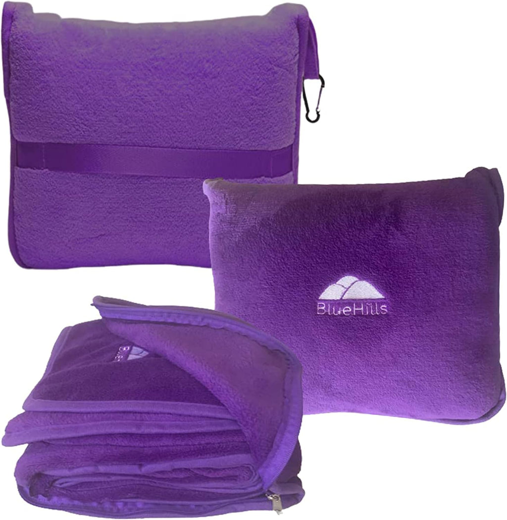 BlueHills Travel Blanket Pillow Premium Soft Plush for Airplane Travel Size Blanket Throw Long Flight Essentials in Compact Bag Plane…
