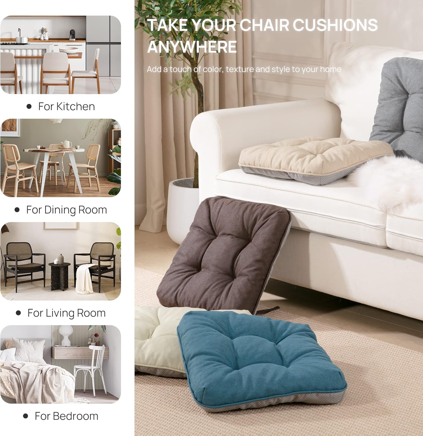 Love's cabin Memory Foam Chair Cushions Set of 4, 15.5"x15.5"x3.5" Indoor & Outdoor Seat Pads for Dining, Kitchen, Office, Patio Chairs…
