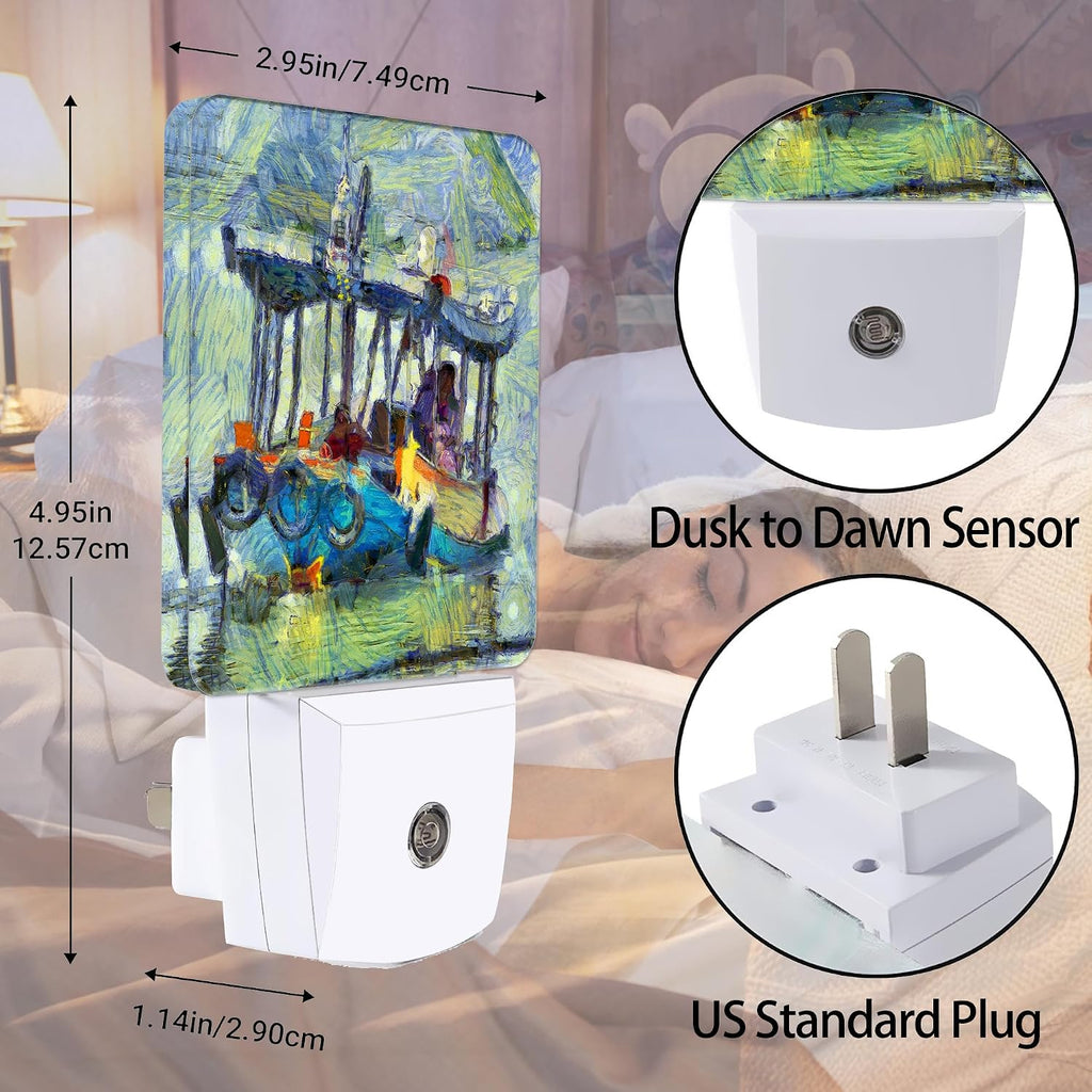 Retro Country Riverside Night Light Plug in Wall Lamp Smart Dusk to Dawn Sensor for Home Decorative, Kids Room Bedroom Bathroom Kitchen…