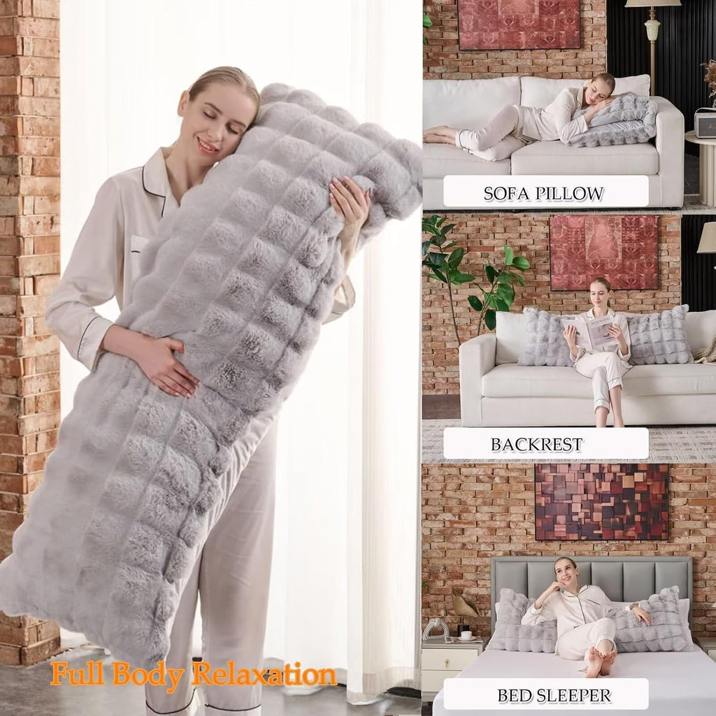 20"x54"Luxury Shaggy Faux Fur Body Pillow Cover, Bubble Fluffy Plush Bed Body Pillowcase with Zipper Closure, Plush Long Pillow Cover for…