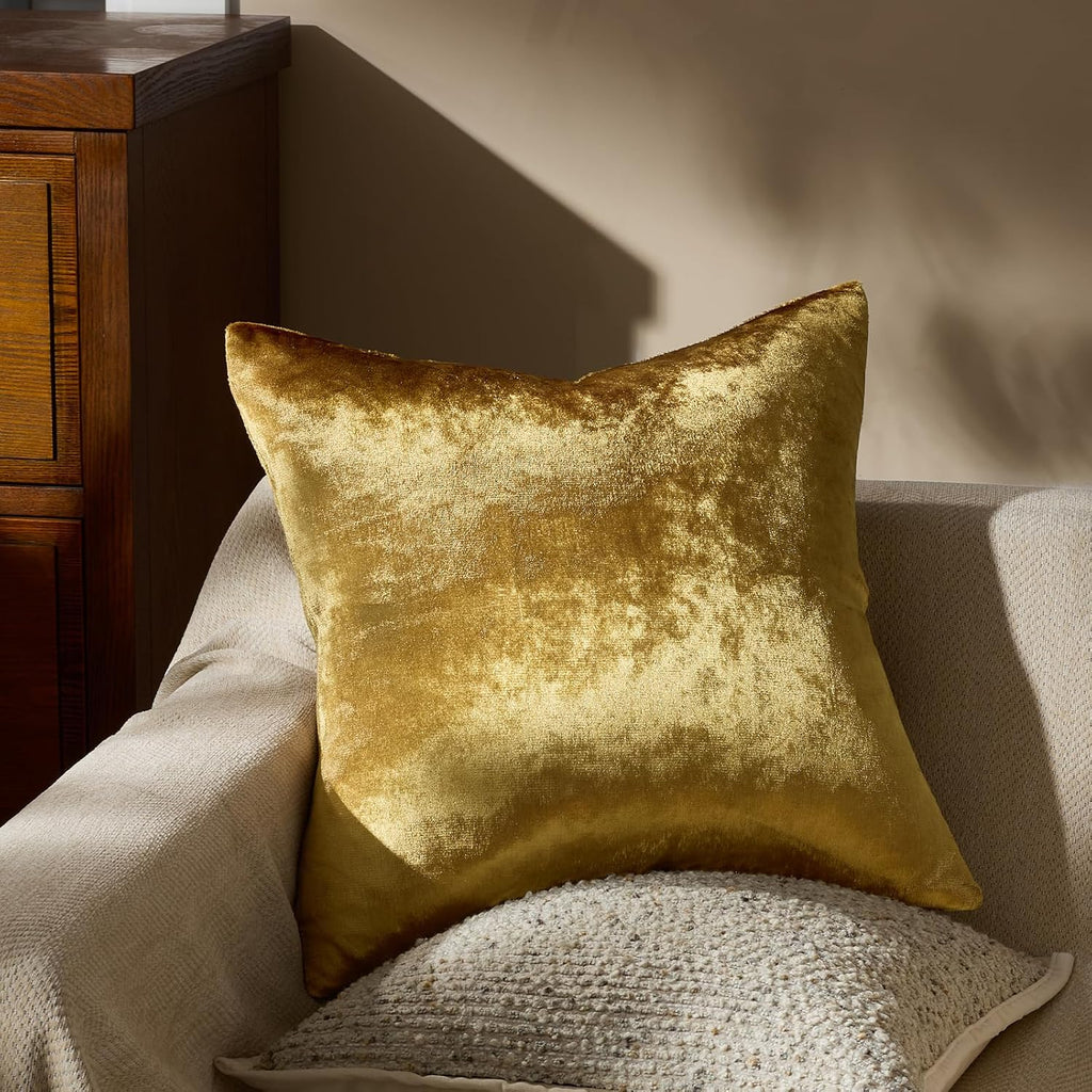GIGIZAZA Decorative Couch Throw Pillow Covers, Set of 2 Gold Square Pillow Cushion Covers 22x22, Pillow Cases Velvet Pillow Covers
